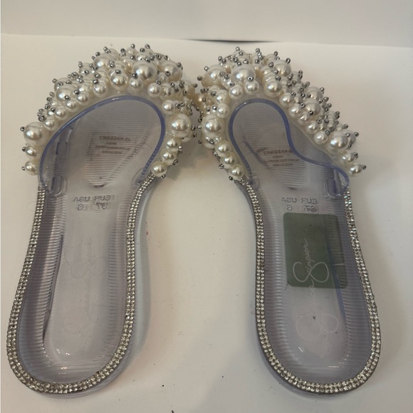 Jessica Simpson Pearl Embellished Clear Gel Slides Sandals - Picture 2 of 4